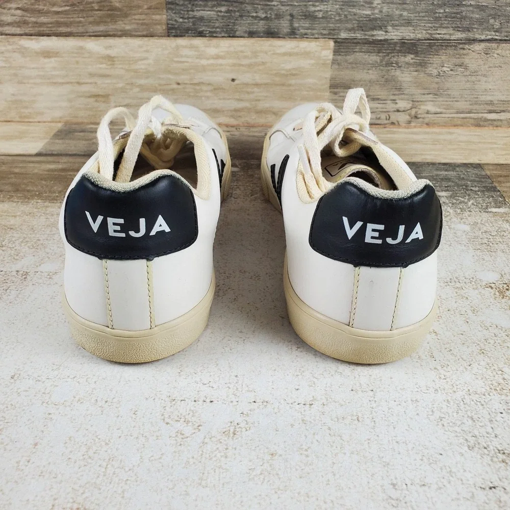 Veja Esplar Womens Shoes Sz 9 White Black Athletic Leather Low-Top Sneakers